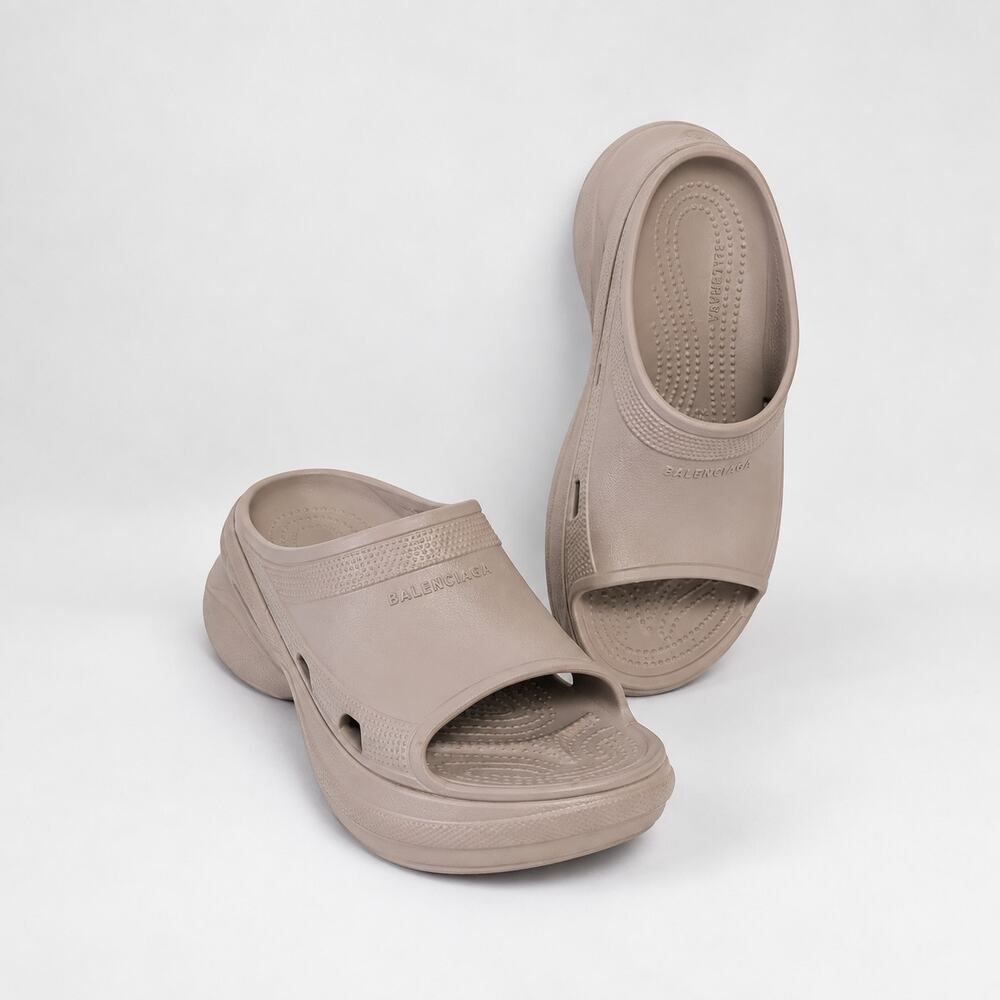 Balenciaga x Crocs Pool Slide Rubber Sandals in Beige EU 37 US 7